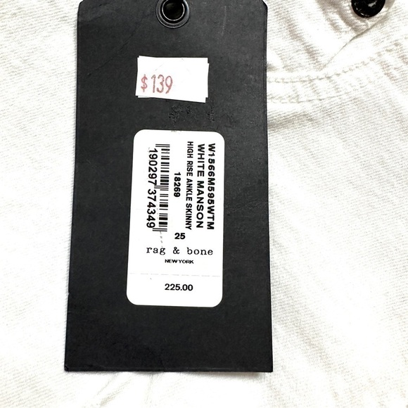 NWT $225 Rag & Bone High Rise Ankle Skinny Jeans White 25 - Picture 8 of 14